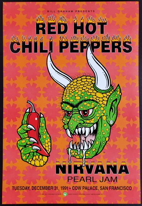 Nirvana Concert Poster (13″ x 19″): Nirvana, Pearl Jam and Red Hot Chili Peppers at The Cow ...