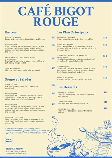 French Restaurant Menu