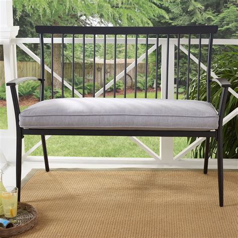 Better Homes & Gardens Shaker Patio Bench - Black with Gray Cushion ...