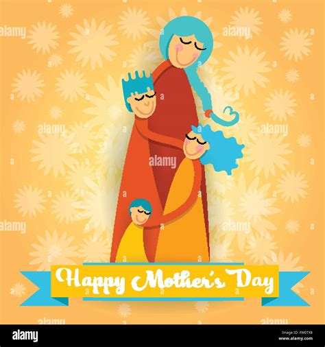 Happy Mother Day, Family Love Three Children, Mom Boy and Girl Embrace Greeting Card Stock ...