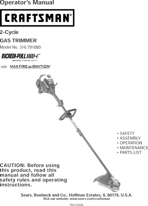 Craftsman 316791880 User Manual TRIMMER Manuals And Guides L0503332