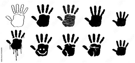 Cartoon drawing hand palm. Baby or kids paint hands or child handprint ...