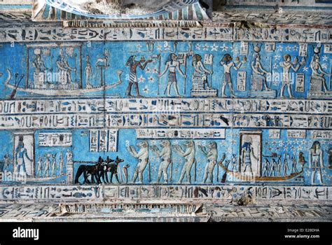 Details of Dendera Hathor Temple showing the newly cleaned ceiling ...