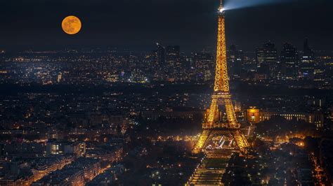 3840x2160 Resolution Eiffel Tower Cityscape In Moon Night 4K Wallpaper ...