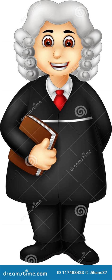 Funny Judge Cartoon Standing Bring Book with Smile Stock Illustration - Illustration of ...