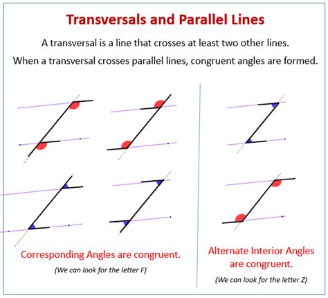 Transversal and Parallel Lines Problems (examples, solutions, videos, worksheets, games, activities)