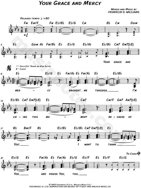 Mississippi Mass Choir "Your Grace and Mercy" Sheet Music (Leadsheet) in Eb Major - Download ...