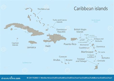 Caribbean Islands Map with Names Stock Vector - Illustration of central, city: 241752803
