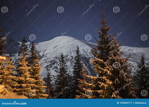 Snow Covered Mountain Top in Starry Night Stock Image - Image of hill, nature: 159383171