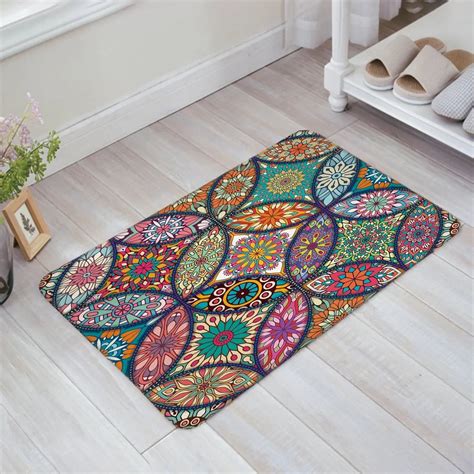 Colorful Medallion Mandala with Leaf Flower Figures Print Doormat Welcome Mat Entrance Mat ...