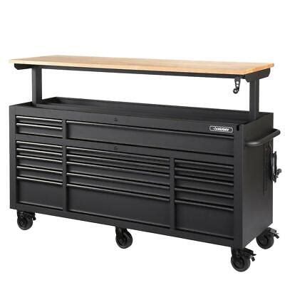 Tool Chest Work Bench Cabinet Adjustable Wood Top 72 in Rolling Garage ...