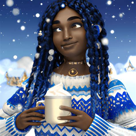 Beautiful Black Woman Smiling and Drinking Hot Cocoa · Creative Fabrica