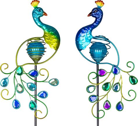 2 Pack Metal Peacock Solar Lights Stake for Outdoor Garden Patio Yard ...