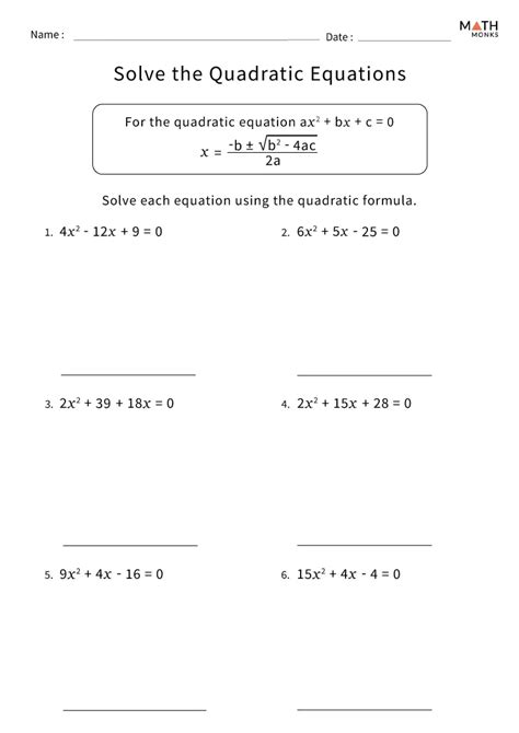 Quadratic Formula Worksheets - Math Monks