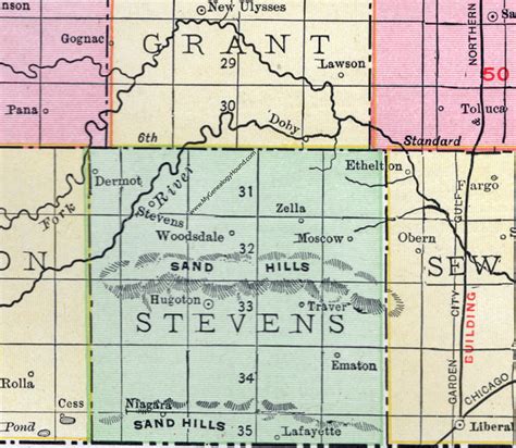 Stevens County, Kansas, 1911, Map, Hugoton, Moscow, Dermot