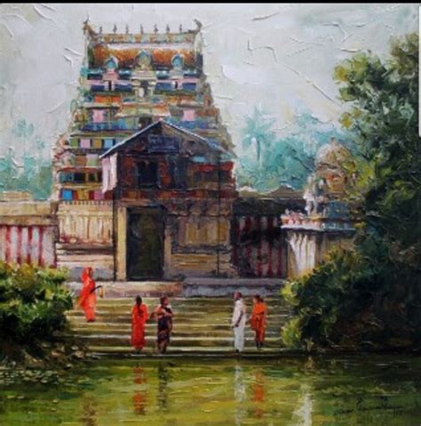 Temple gopuram and tank | Art painting, Indian art paintings, Female ...