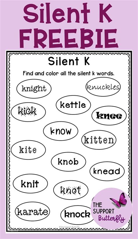 Silent K Worksheets | Words, Phonics worksheets, Spelling words