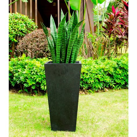 KANTE 28 in. Tall Burnished Black Lightweight Concrete Modern Tapered Tall Square Outdoor ...