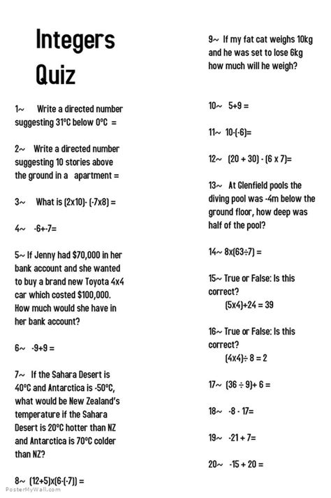 Integers Quiz - Integers