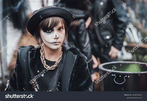 Beautiful Scary Little Girl Celebrating Halloween Stock Photo ...