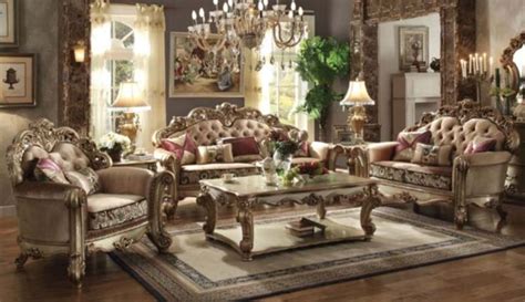 Acme Furniture - Vendome 3 Piece Living Room Set in Gold Patina/Bone - 53010-3SET | Living room ...