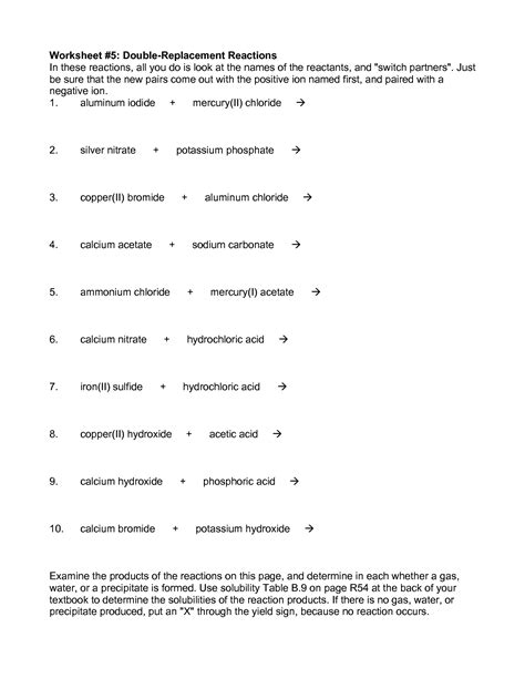 Single Replacement Reaction Worksheet Answers - Printable Word Searches