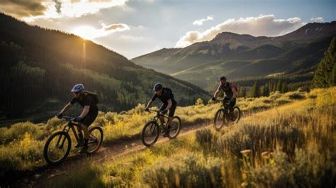 Premium AI Image | Friends riding bicycles in the mountains