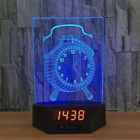 Alarm Clock Acrylic 3D Calendar Desk Lamp LED Night Light Baby 7 Color Change Remote Switch ...