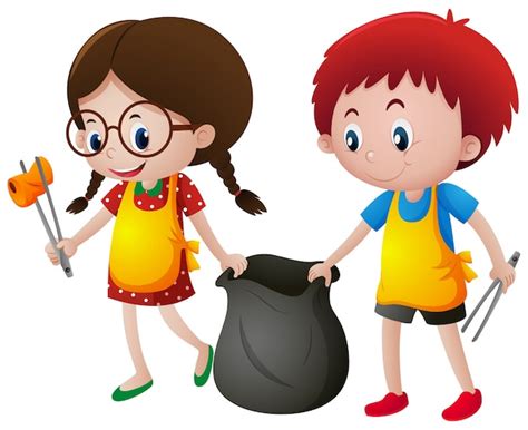 Free Vector | Boy and girl picking up trash