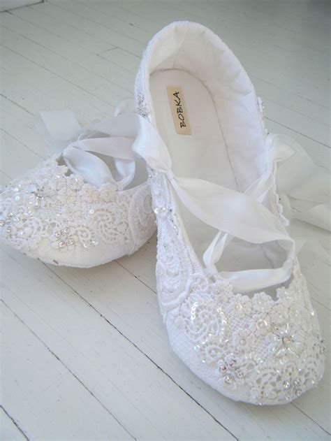 Bridal Shoes Flats, Wedding Ballet Shoes, White Crystal Ballet Flats ...