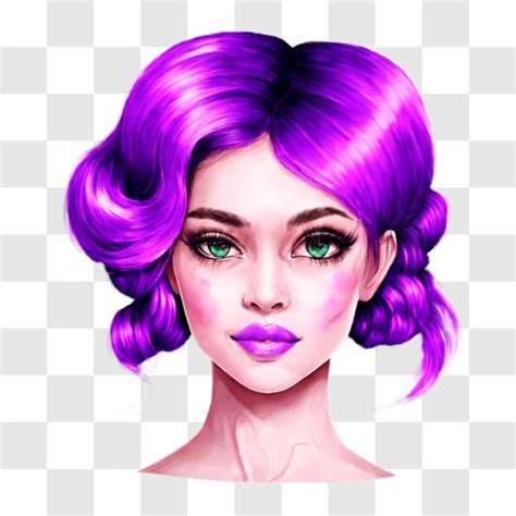 Download Woman with Curly Purple Hair in a Messy Bun PNG Online - Creative Fabrica