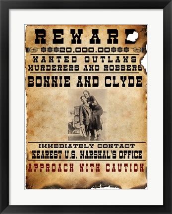 Bonnie and Clyde Wanted Poster Art by Unknown at FramedArt.com