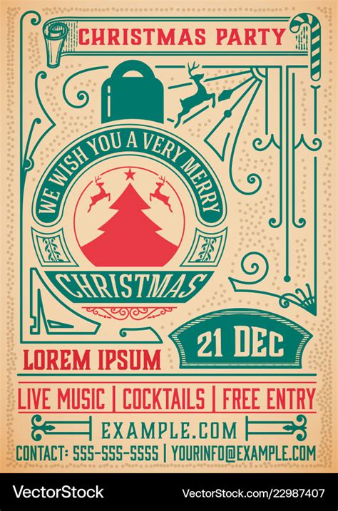 Retro christmas party invitation holidays flyer Vector Image