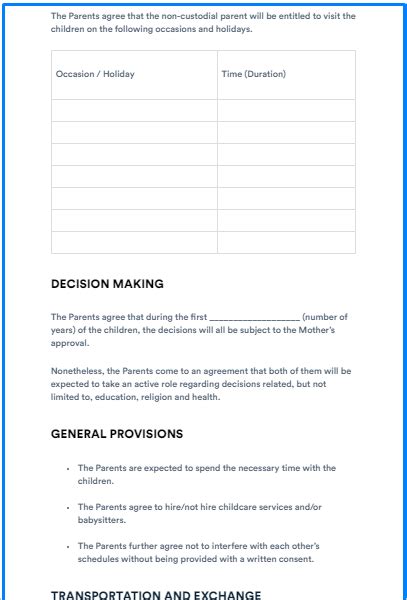 Free Custody Agreement Template