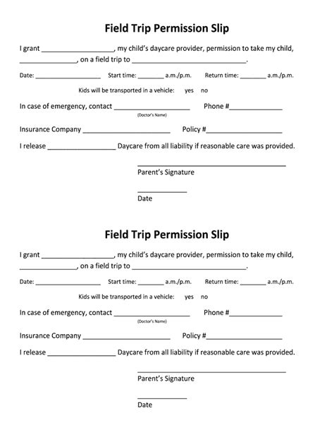 Fillable Online Field Trip Permission Slip - DaycareAnswers.com Fax Email Print - pdfFiller