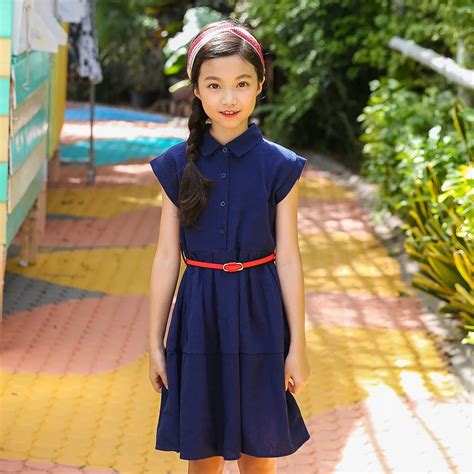 Teenage Girls Clothes Summer Elegant Girls Dresses with Belt Cotton Dress for Toddler Girl size ...