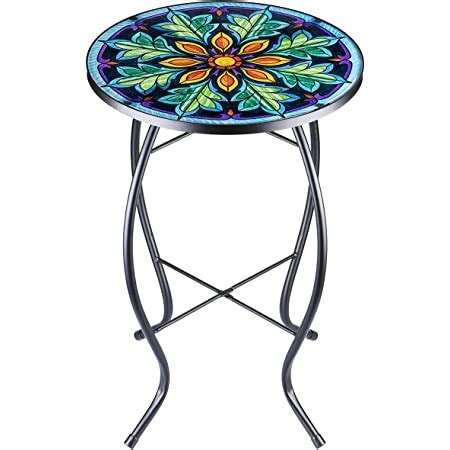 Amazon.com: Vipush Mosaic Outdoor Side Table, 14" Round Folding End Table, Patio Accent Table ...