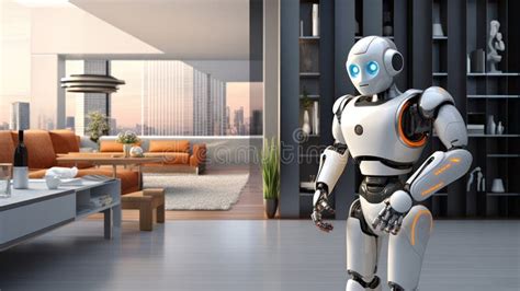 Robot Home Assistant in Modern House. Technologies of Future Stock ...