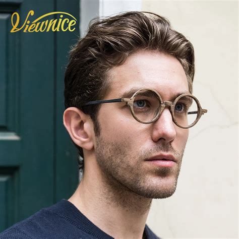 Viewnice Retro Mens Eyeglasses Wooden Acetate Frames Round Glasses Frame Women Myopia Wood ...