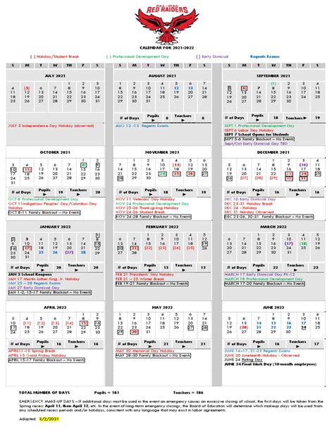 Palmyra-Macedon CSD 2021-2022 School Calendar Printable | PDF ...