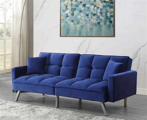 Mecene Blue Velvet Grid Tufted Adjustable Sofa – Aetna Stores