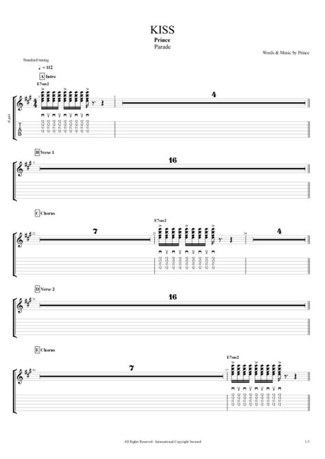 Kiss by Prince - Full Score Guitar Pro Tab | mySongBook.com