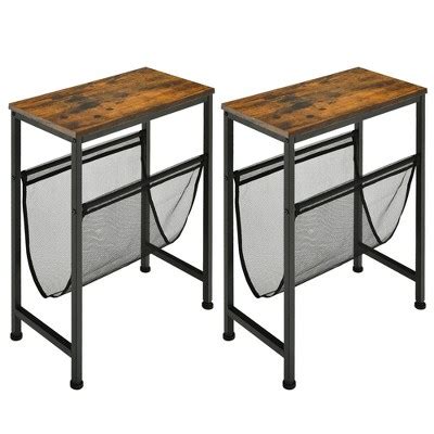 Costway 2pcs Narrow End Table With Holder Sling Industrial Accent Console Table : Target