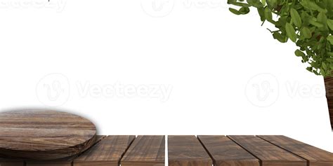 Old wood table, wooden board with tree. background. concept. 3d rendering for display food ...