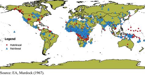 Matrilineal and patrilineal societies across the world, Ethnographic ...