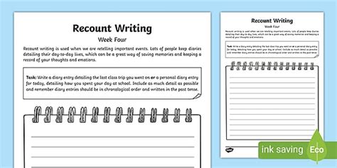 Recount Writing Week Four Homework - Worksheet - Twinkl