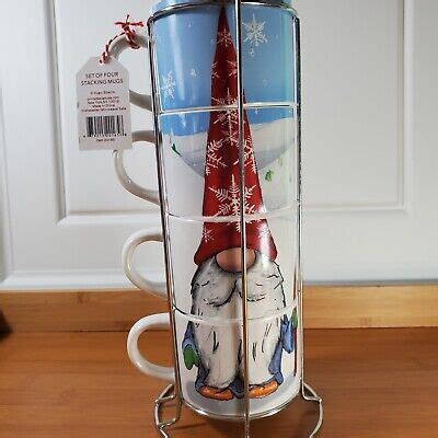 Prima Design Santa Grome Set of 4 Stackable Coffee Mugs & Stand | eBay