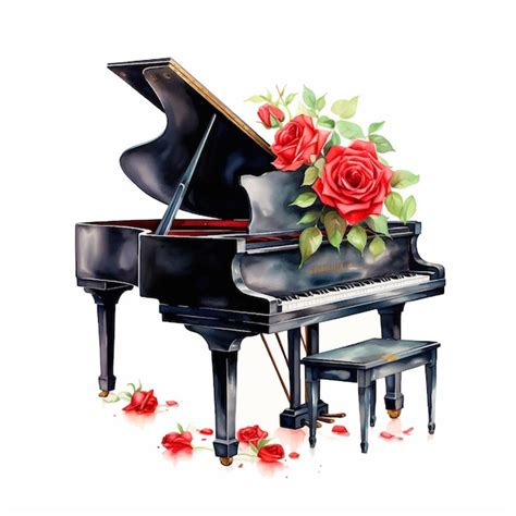 Premium Vector | Piano and flowers watercolor paint