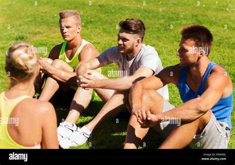 group of happy friends or sportsmen outdoors Stock Photo - Alamy