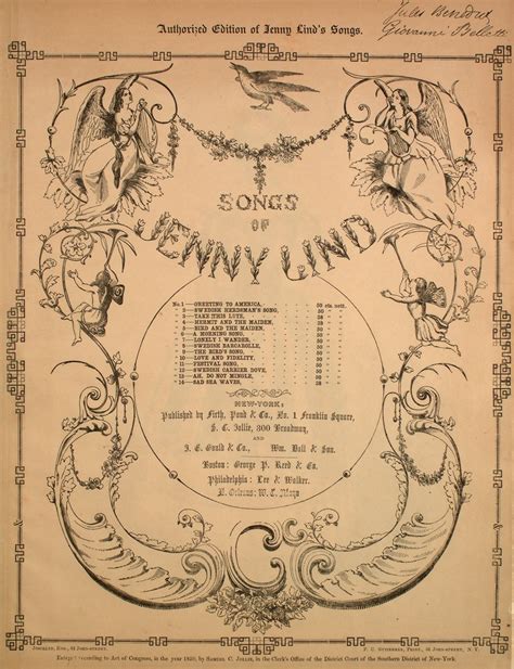 187.083 - Songs of Jenny Lind. Authorised Edition of Jenny Lind's Songs. Jenny Lind's Bird Song ...